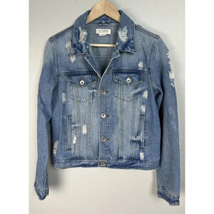 Ci Sono Distressed Jean Denim Jacket Size Large Cotton Blend DJK161 Women’s